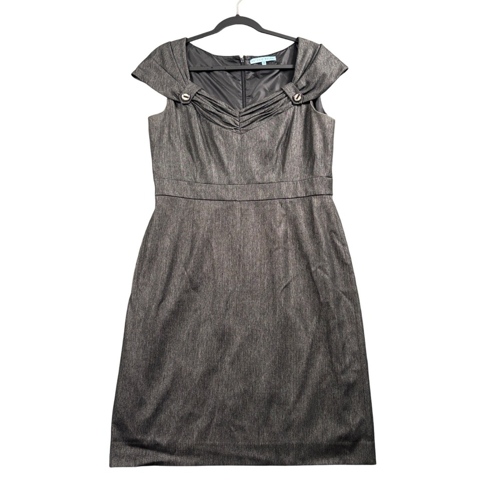 Antonio Melani Sheath Dress Womens 12 Gray Herringbone Pleated Career Business
